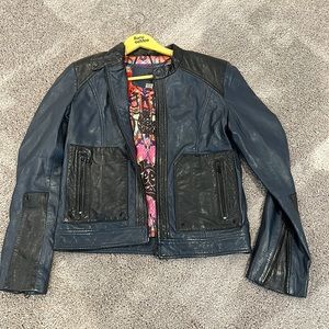 Bano eeMee leather jacket. Size 8. Navy/black.